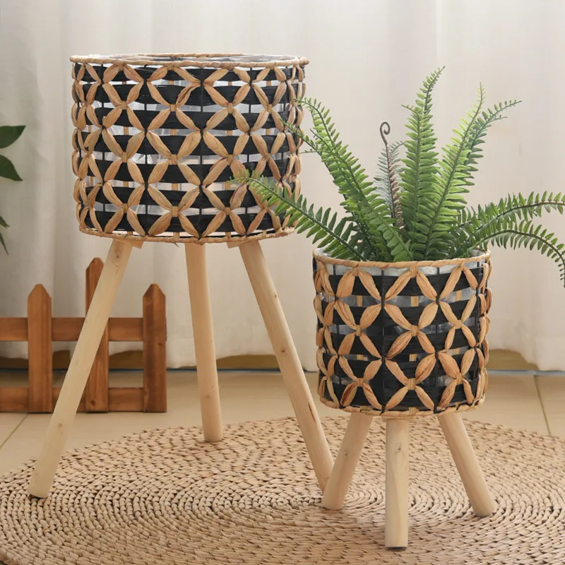 Rattan Plant Basket - Handgeweven, vrijstaande, holle rotan plantenbak voor