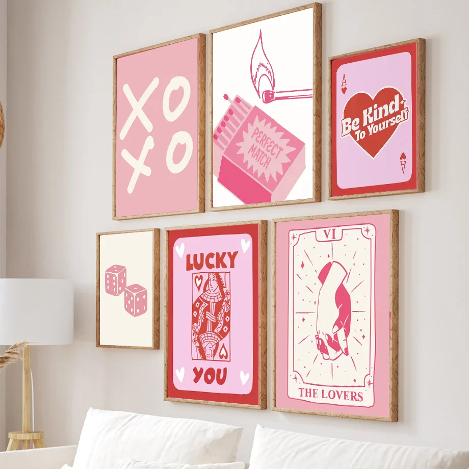 Home Decor Y2K - Roze Lucky Poker Queen Hart Dobbelstenen