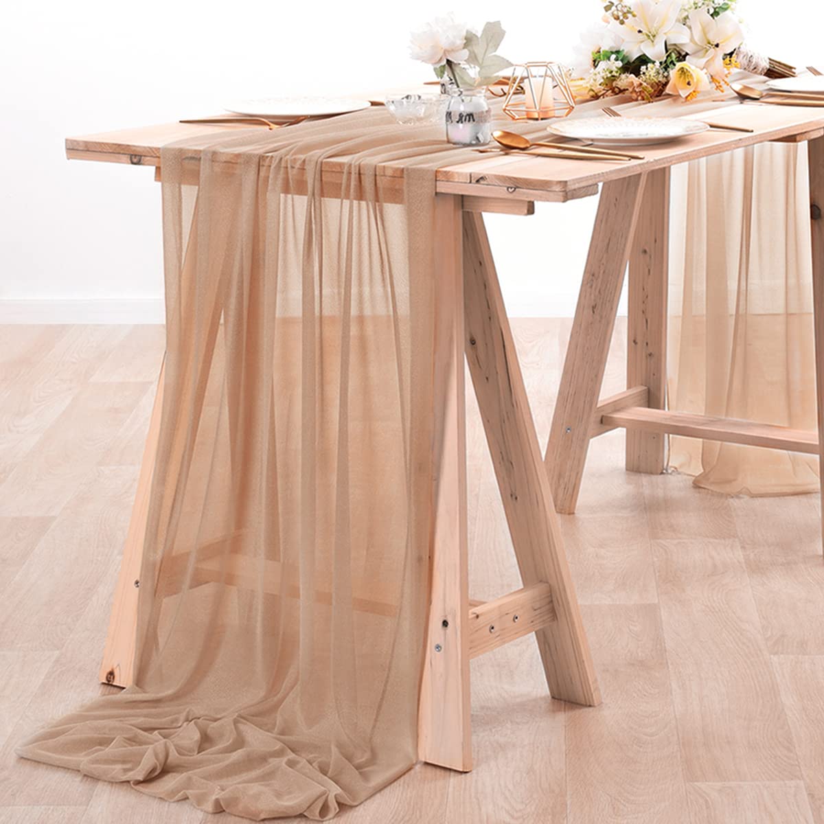 Linen Table Runner - Chiffon tafelloper naakt pure stof zijde