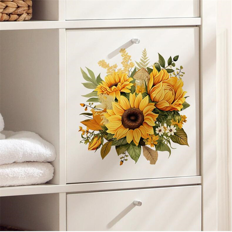 Home Decor Indonesia - Zelfklevende gekleurde gele zonnebloemen bloemen muurstickers