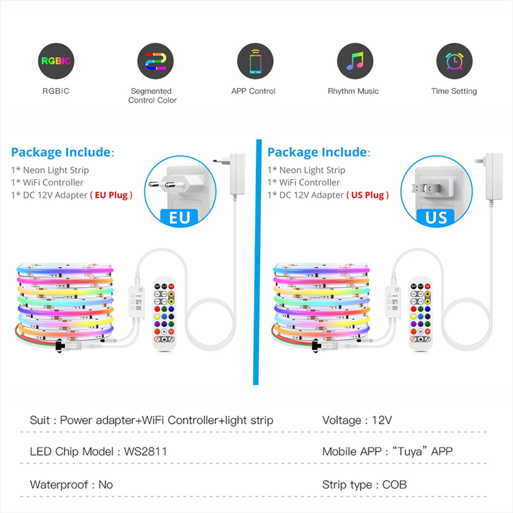 Tuya WiFi WS2811 RGBIC COB LED - Home Decor Free App recensie en prijs