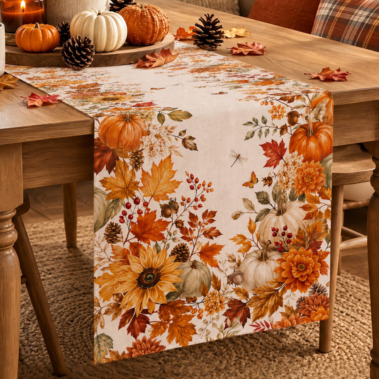 Herfstzonnbloem-pompoen-esdoor - Linen Table Runner recensie en prijs