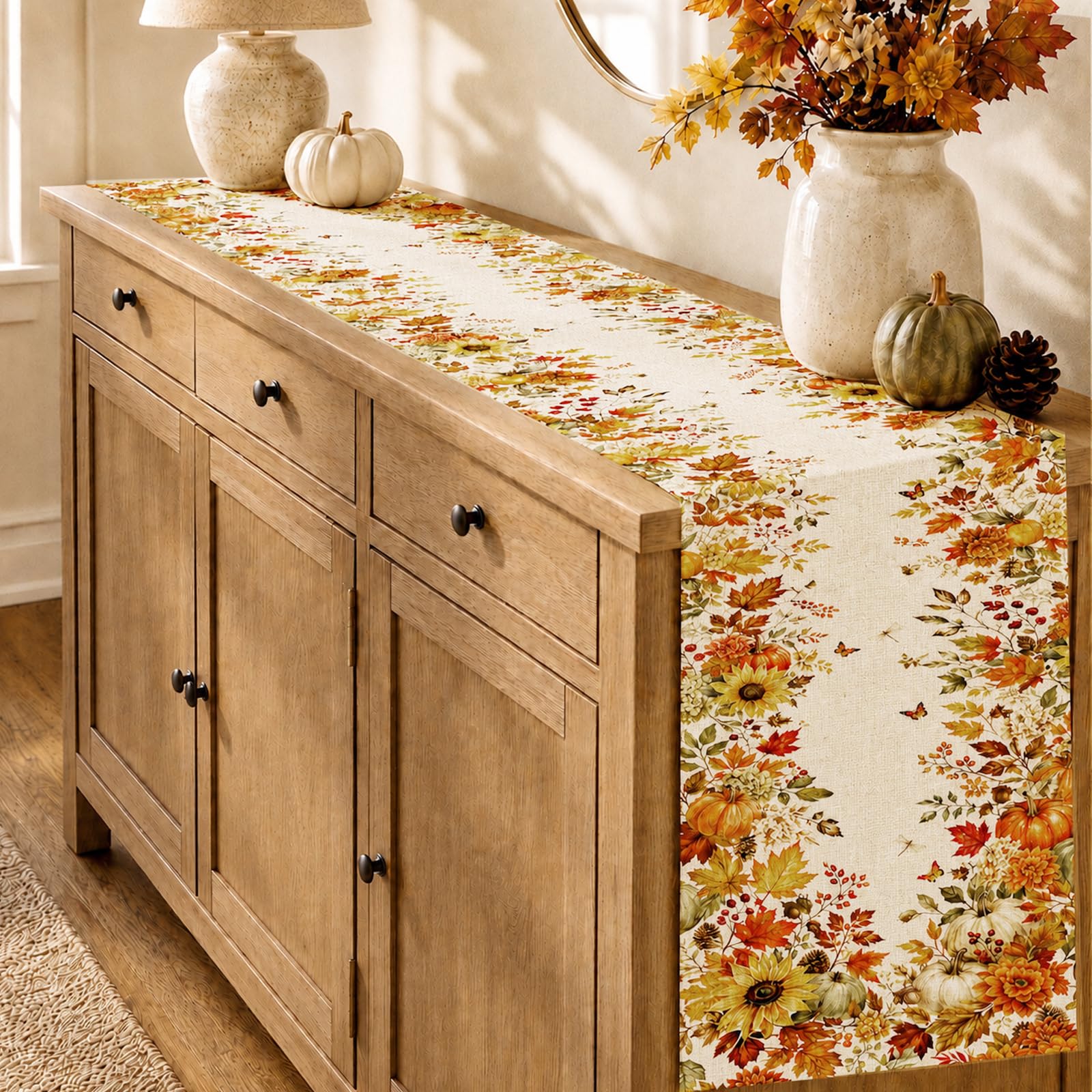 Herfstzonnbloem-pompoen-esdoor - Linen Table Runner recensie en prijs