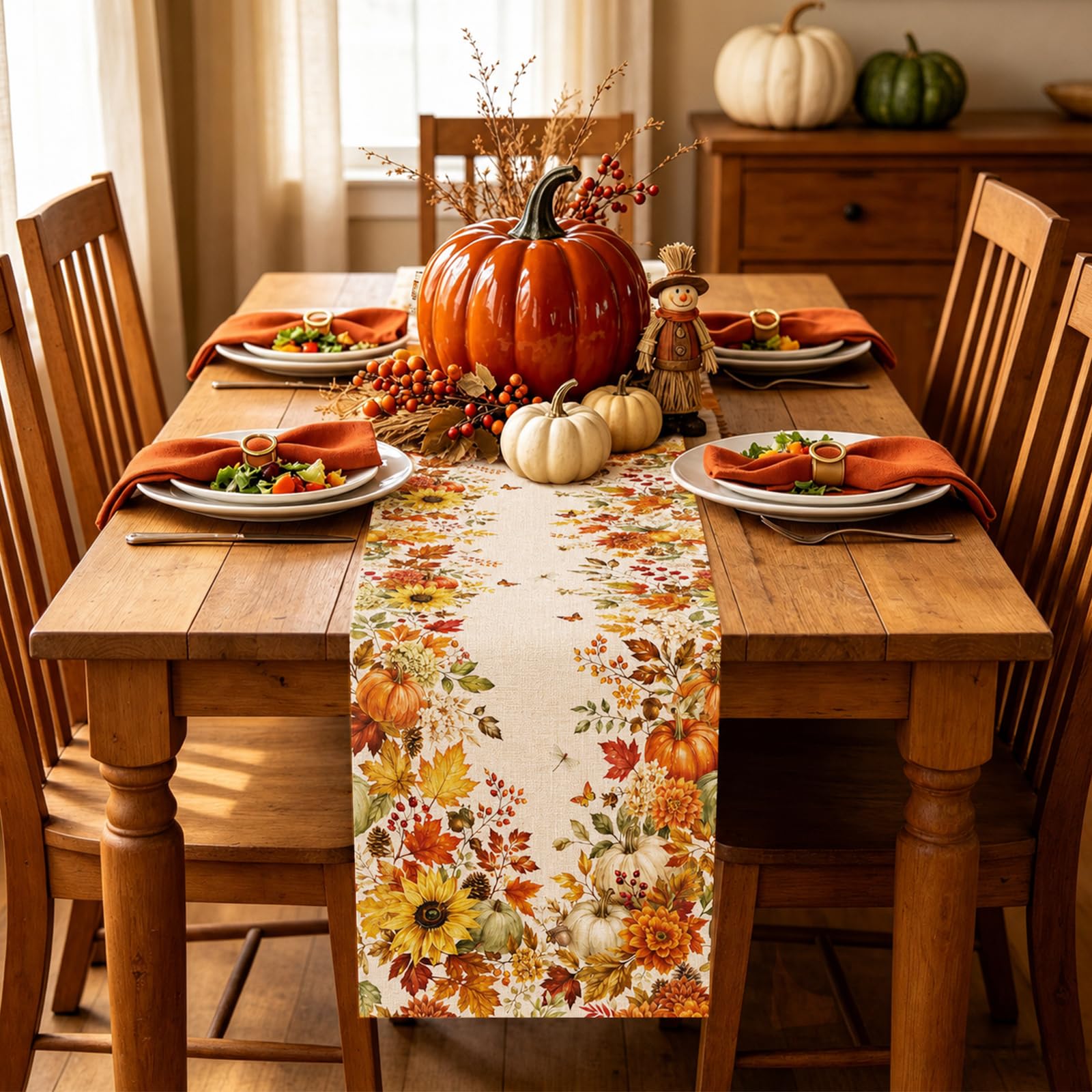 Herfstzonnbloem-pompoen-esdoor - Linen Table Runner recensie en prijs