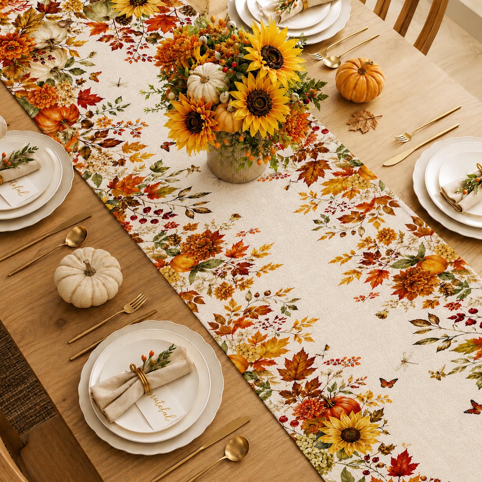 Herfstzonnbloem-pompoen-esdoor - Linen Table Runner recensie en prijs